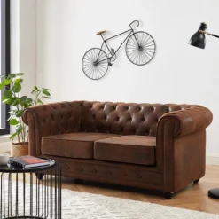 Canapé 2 Places CHESTERFIELD En Microfibre Aspect Cuir Vieilli -Promos Chesteris Boutique canape 479737