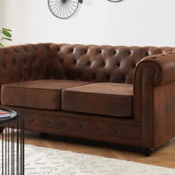 Canapé 2 Places CHESTERFIELD En Microfibre Aspect Cuir Vieilli -Promos Chesteris Boutique canape 479739