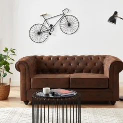 Canapé 2 Places CHESTERFIELD En Microfibre Aspect Cuir Vieilli