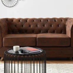 Canapé 2 Places CHESTERFIELD En Microfibre Aspect Cuir Vieilli -Promos Chesteris Boutique canape 479743