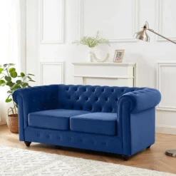 Canapé 2 Places CHESTERFIELD - Velours Bleu Roi -Promos Chesteris Boutique canape 479771
