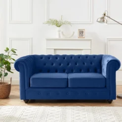 Canapé 2 Places CHESTERFIELD - Velours Bleu Roi