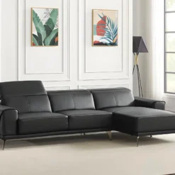 Canapé D'angle Droit En Cuir De Buffle Noir ANDOR
