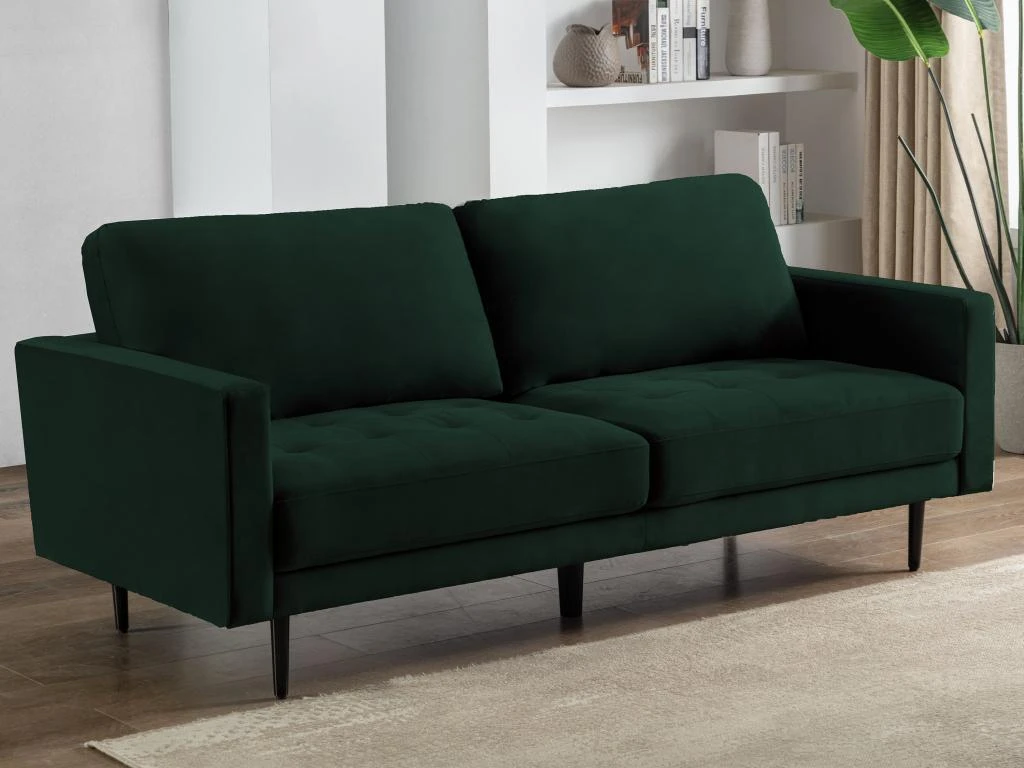 Canapé 3 Places En Velours Vert Sapin ESTELA 1 Canapé 3 Places En Velours Vert Sapin ESTELA