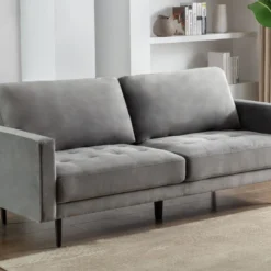 Canapé 3 Places En Velours Gris ESTELA