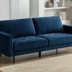 Canapé 3 Places En Velours Bleu ESTELA