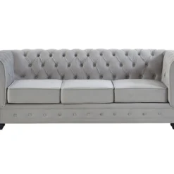 Canapé 3 Places CHESTERFIELD - Velours Gris Clair -Promos Chesteris Boutique canape 486117