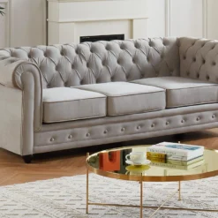 Canapé 3 Places CHESTERFIELD - Velours Gris Clair -Promos Chesteris Boutique canape 486121