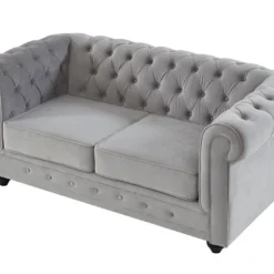 Canapé 2 Places CHESTERFIELD - Velours Gris Clair 5 Canapé 2 Places CHESTERFIELD - Velours Gris Clair -Promos Chesteris Boutique canape 486125