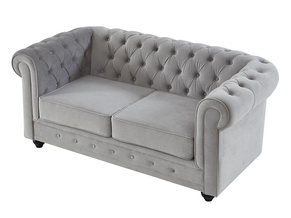 Canapé 2 Places CHESTERFIELD - Velours Gris Clair 3 Canapé 2 Places CHESTERFIELD - Velours Gris Clair – Image 3