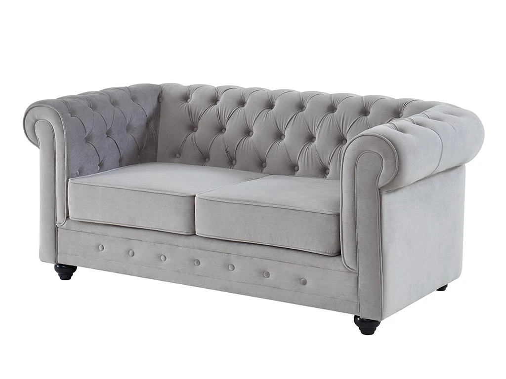 Canapé 2 Places CHESTERFIELD - Velours Gris Clair 2 Canapé 2 Places CHESTERFIELD - Velours Gris Clair – Image 2