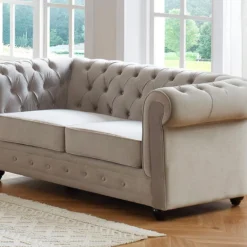 Canapé 2 Places CHESTERFIELD - Velours Gris Clair