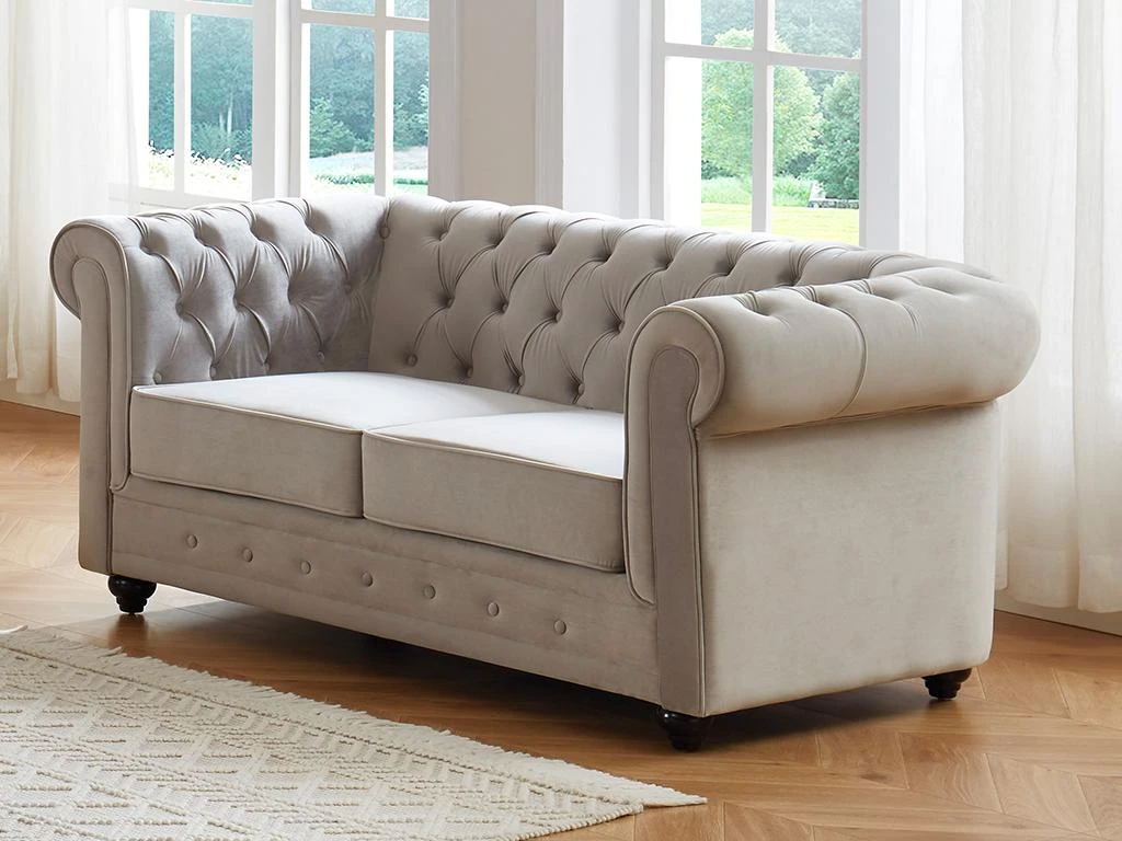 Canapé 2 Places CHESTERFIELD - Velours Gris Clair 1 Canapé 2 Places CHESTERFIELD - Velours Gris Clair