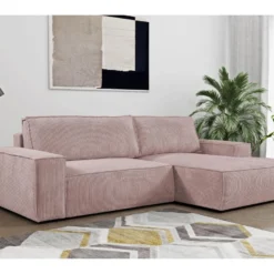 Canapé D'angle Convertible En Velours Côtelé Rose AMELIA De Pascal Morabito - Angle Droit