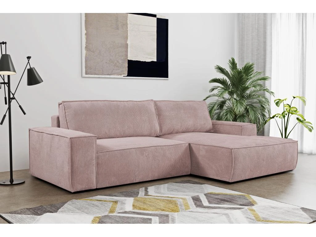 Canapé D'angle Convertible En Velours Côtelé Rose AMELIA De Pascal Morabito - Angle Droit 1 Canapé D'angle Convertible En Velours Côtelé Rose AMELIA De Pascal Morabito - Angle Droit