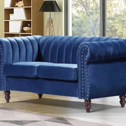 Canapé Chesterfield 2 Places En Velours Bleu Roi TRUMBO