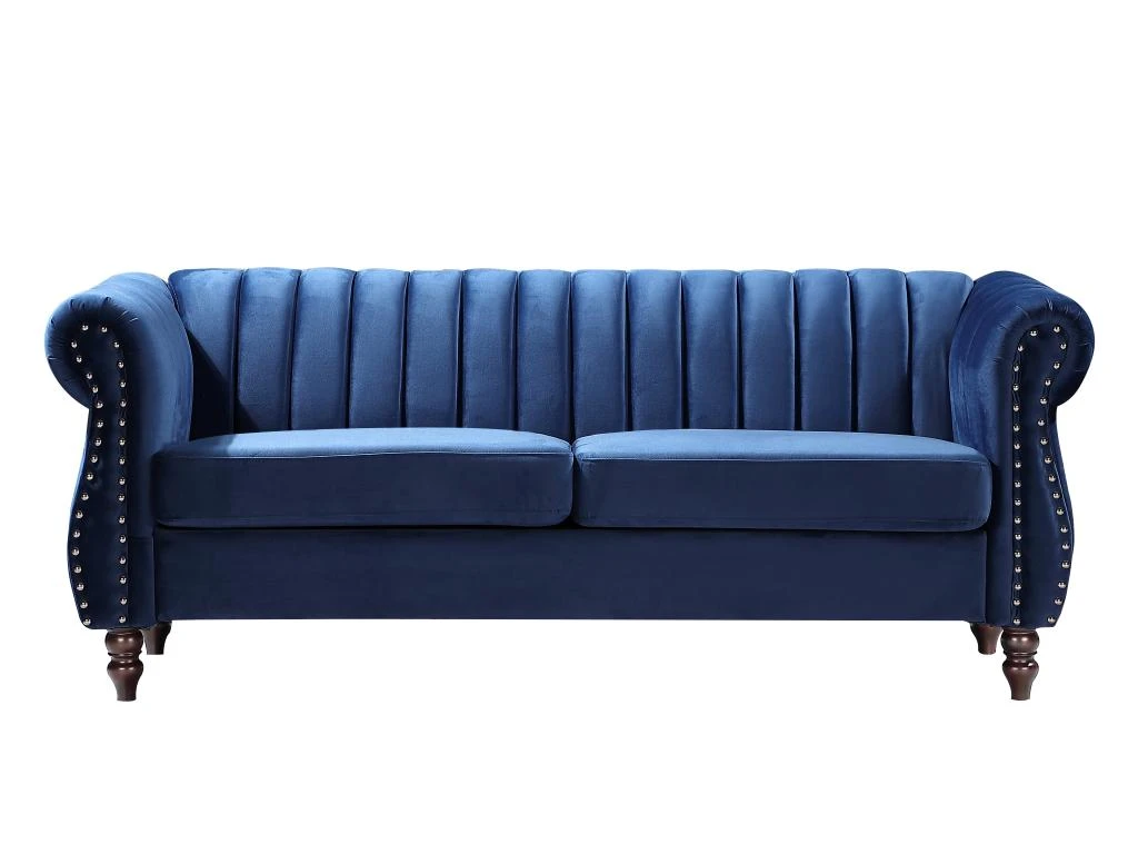 Canapé Chesterfield 3 Places En Velours Bleu Roi TRUMBO 3 Canapé Chesterfield 3 Places En Velours Bleu Roi TRUMBO – Image 3