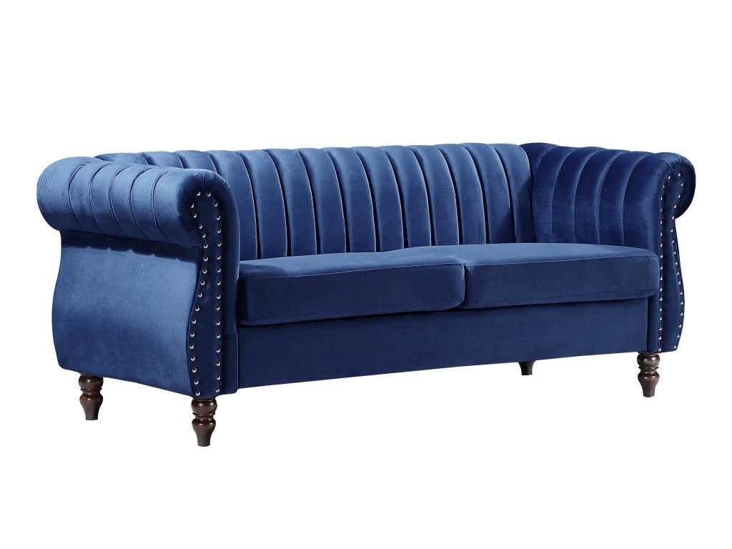 Canapé Chesterfield 3 Places En Velours Bleu Roi TRUMBO 2 Canapé Chesterfield 3 Places En Velours Bleu Roi TRUMBO – Image 2