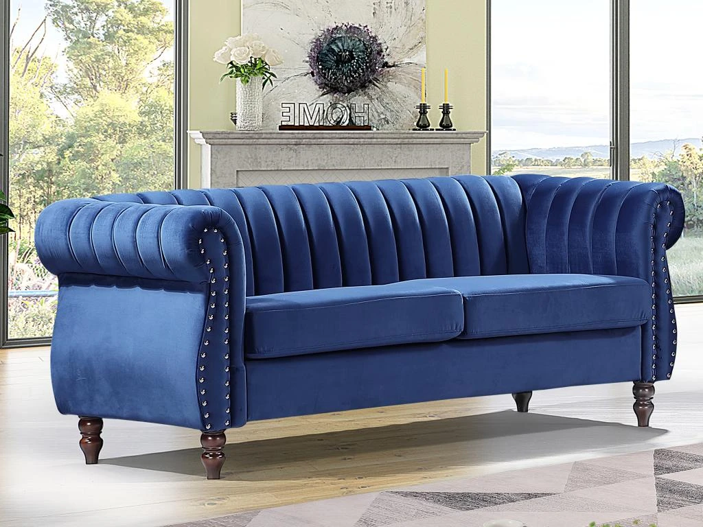 Canapé Chesterfield 3 Places En Velours Bleu Roi TRUMBO 1 Canapé Chesterfield 3 Places En Velours Bleu Roi TRUMBO