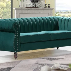 Canapé Chesterfield 3 Places En Velours Vert émeraude TRUMBO