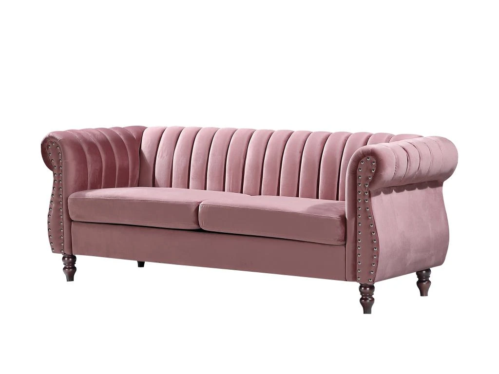 Canapé Chesterfield 3 Places En Velours Vieux Rose TRUMBO 2 Canapé Chesterfield 3 Places En Velours Vieux Rose TRUMBO – Image 2