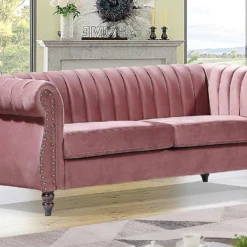 Canapé Chesterfield 3 Places En Velours Vieux Rose TRUMBO
