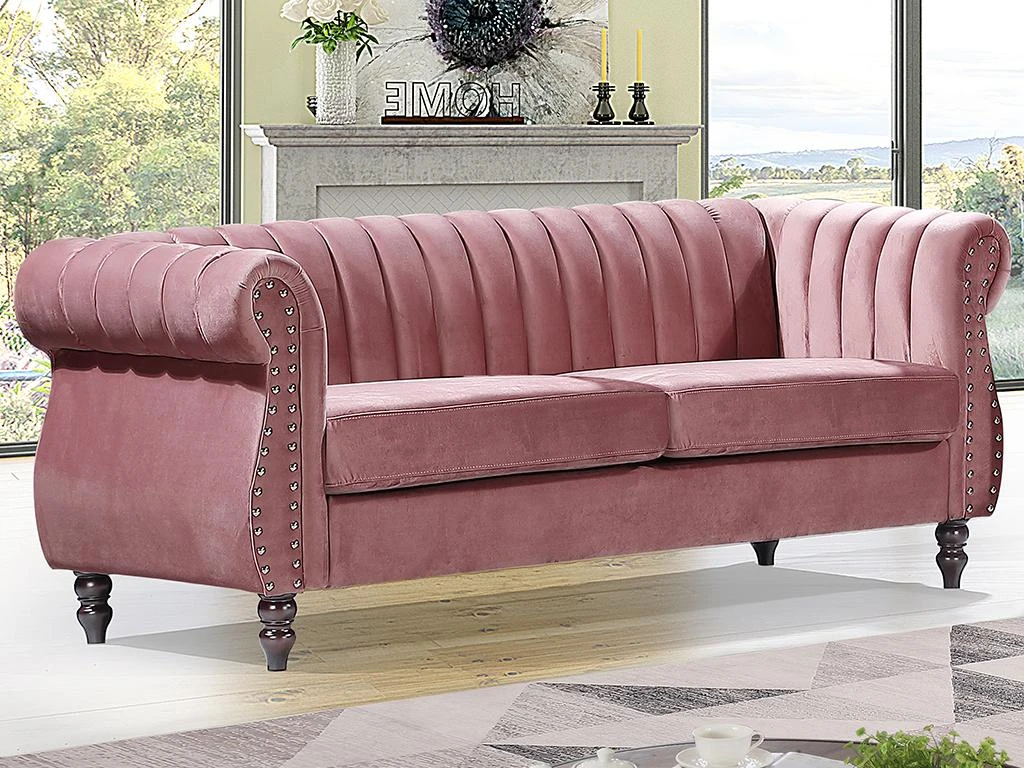 Canapé Chesterfield 3 Places En Velours Vieux Rose TRUMBO 1 Canapé Chesterfield 3 Places En Velours Vieux Rose TRUMBO