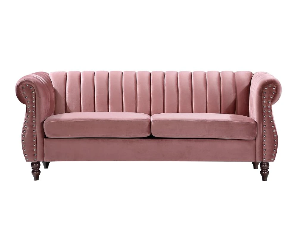 Canapé Chesterfield 3 Places En Velours Vieux Rose TRUMBO 3 Canapé Chesterfield 3 Places En Velours Vieux Rose TRUMBO – Image 3