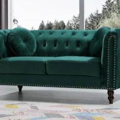 Canapé 2 Places En Velours Vert émeraude TURNER
