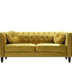 Canapé 3 Places En Velours Jaune Moutarde TURNER -Promos Chesteris Boutique canape 4879391