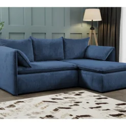 Canapé D'angle Convertible En Velours Côtelé Bleu Marine TEODORA De PASCAL MORABITO - Angle Droit