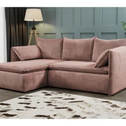 Canapé D'angle Convertible En Velours Côtelé Rose TEODORA De PASCAL MORABITO - Angle Gauche