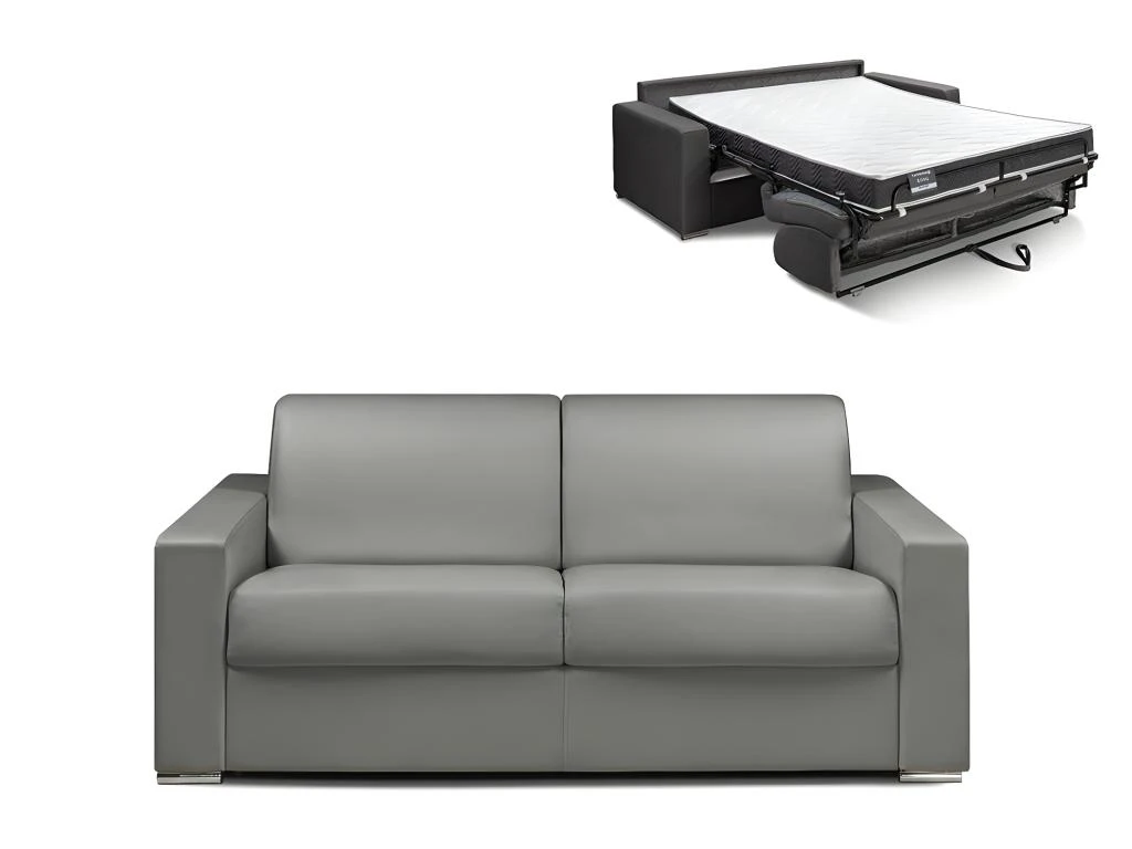 Canapé 3 Places Convertible Express En Simili CALITO - Gris - Couchage 140 Cm - Matelas 14 Cm Avec Mémoire De Forme DUNLOPILLO 2 Canapé 3 Places Convertible Express En Simili CALITO - Gris - Couchage 140 Cm - Matelas 14 Cm Avec Mémoire De Forme DUNLOPILLO – Image 2