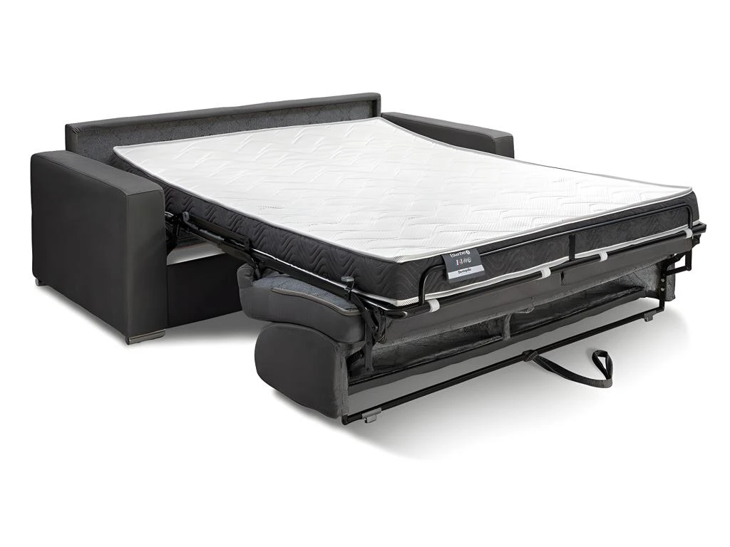 Canapé 3 Places Convertible Express En Simili CALITO - Gris - Couchage 140 Cm - Matelas 14 Cm Avec Mémoire De Forme DUNLOPILLO 3 Canapé 3 Places Convertible Express En Simili CALITO - Gris - Couchage 140 Cm - Matelas 14 Cm Avec Mémoire De Forme DUNLOPILLO – Image 3