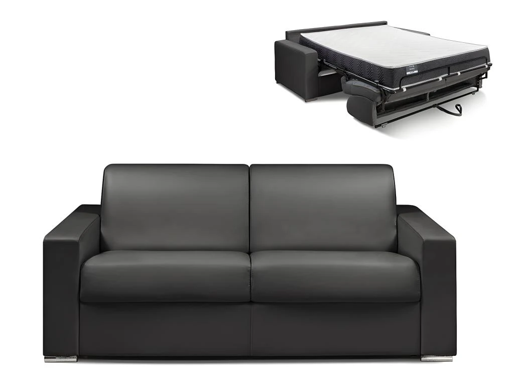 Canapé 3 Places Convertible Express En Simili CALITO - Noir - Couchage 140 Cm - Matelas 22 Cm Avec Mémoire De Forme DUNLOPILLO 2 Canapé 3 Places Convertible Express En Simili CALITO - Noir - Couchage 140 Cm - Matelas 22 Cm Avec Mémoire De Forme DUNLOPILLO – Image 2