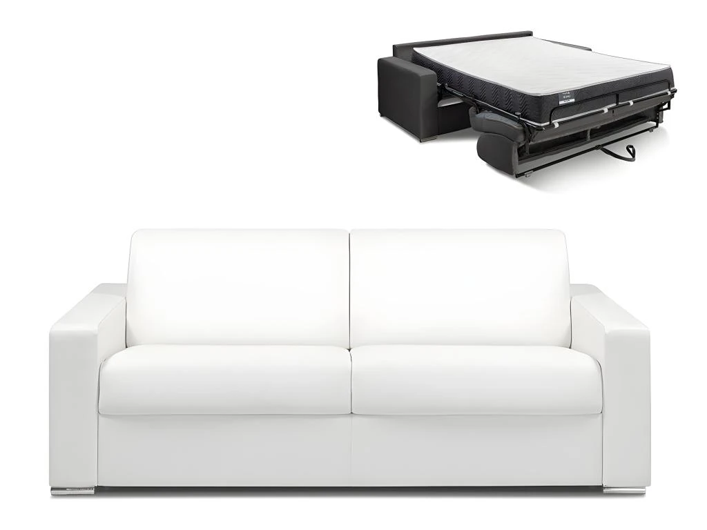 Canapé 4 Places Convertible Express En Simili CALITO - Blanc - Couchage 160 Cm - Matelas 22 Cm Avec Mémoire De Forme DUNLOPILLO 2 Canapé 4 Places Convertible Express En Simili CALITO - Blanc - Couchage 160 Cm - Matelas 22 Cm Avec Mémoire De Forme DUNLOPILLO – Image 2