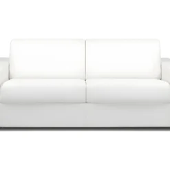 Canapé 4 Places Convertible Express En Simili CALITO - Blanc - Couchage 160 Cm - Matelas 22 Cm Avec Mémoire De Forme DUNLOPILLO