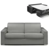 Canapé 3 Places Convertible Express En Simili CALITO - Gris - Couchage Lattes Larges 140 Cm - Matelas 14 Cm Avec Mémoire De Forme DUNLOPILLO