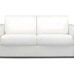 Canapé 3 Places Convertible Express En Simili CALITO - Blanc - Couchage Lattes Larges 140 Cm - Matelas 16 Cm Avec Mousse à Mémoire De Forme DUNLOPILLO