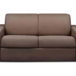 Canapé 2 Places Convertible Express En Tissu CALITO - Marron - Couchage Lattes Larges 120 Cm - Matelas 14 Cm Avec Mémoire De Forme DUNLOPILLO -Promos Chesteris Boutique canape 489965