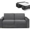 Canapé 2 Places Convertible Express En Velours CALITO - Anthracite - Couchage Lattes Larges 120 Cm - Matelas 14 Cm Avec Mémoire De Forme DUNLOPILLO