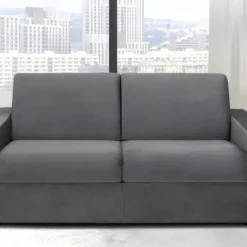 Canapé 2 Places Convertible Express En Velours CALITO - Anthracite - Couchage Lattes Larges 120 Cm - Matelas 14 Cm Avec Mémoire De Forme DUNLOPILLO -Promos Chesteris Boutique canape 490573