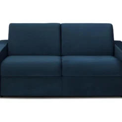 Canapé 3 Places Convertible Express En Velours CALITO - Bleu Nuit - Couchage Lattes Larges 140 Cm - Matelas 22 Cm Avec Mémoire De Forme DUNLOPILLO -Promos Chesteris Boutique canape 491013