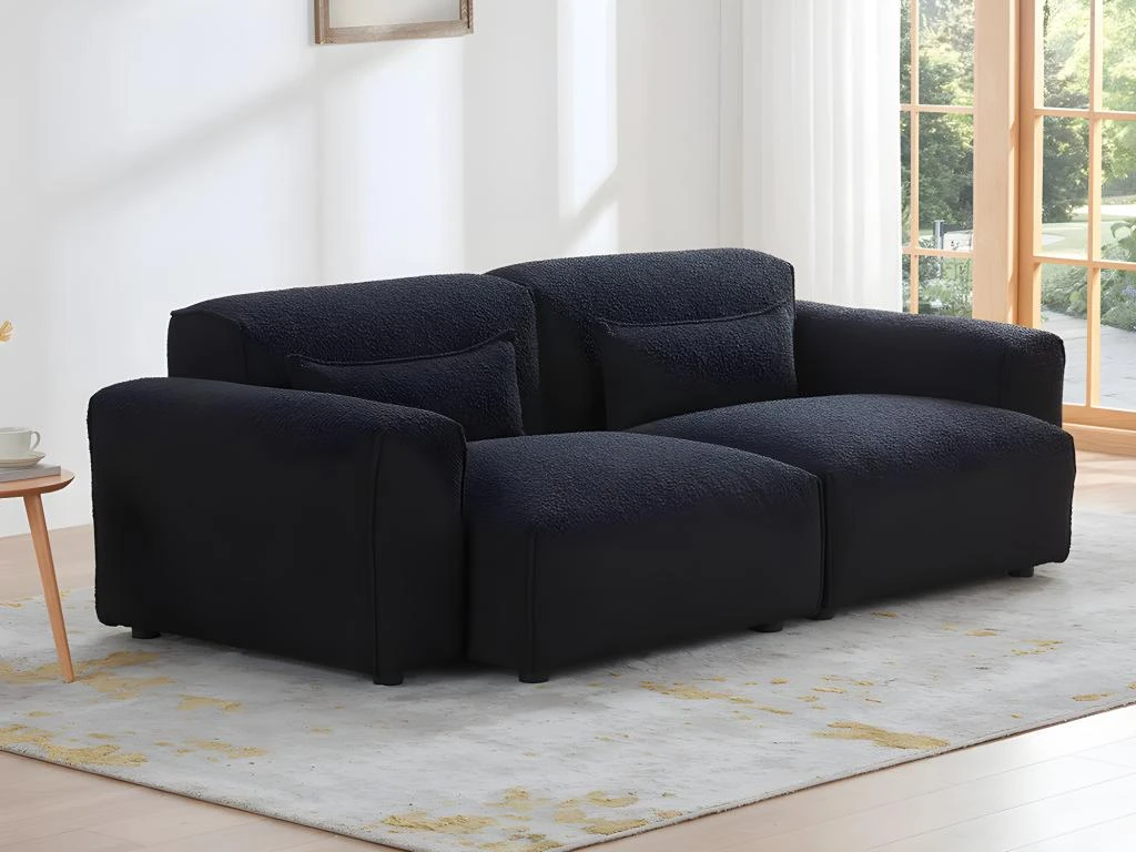 Canapé 3 Places En Tissu Sherpa Effet Peau De Mouton Noir MAGALI 2 Canapé 3 Places En Tissu Sherpa Effet Peau De Mouton Noir MAGALI – Image 2