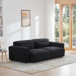 Canapé 3 Places En Tissu Sherpa Effet Peau De Mouton Noir MAGALI