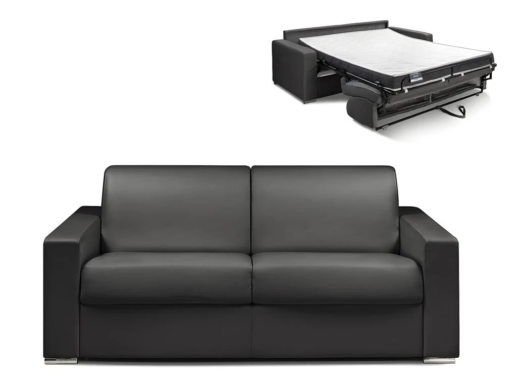 Canapé 3 Places Convertible Express En Simili CALITO -Noir - Couchage 140 Cm - Matelas 16 Cm Avec Mousse à Mémoire De Forme DUNLOPILLO 2 Canapé 3 Places Convertible Express En Simili CALITO -Noir - Couchage 140 Cm - Matelas 16 Cm Avec Mousse à Mémoire De Forme DUNLOPILLO – Image 2