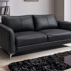 Canapé 3 Places En Cuir Noir Et Passepoil Gris BATUCO