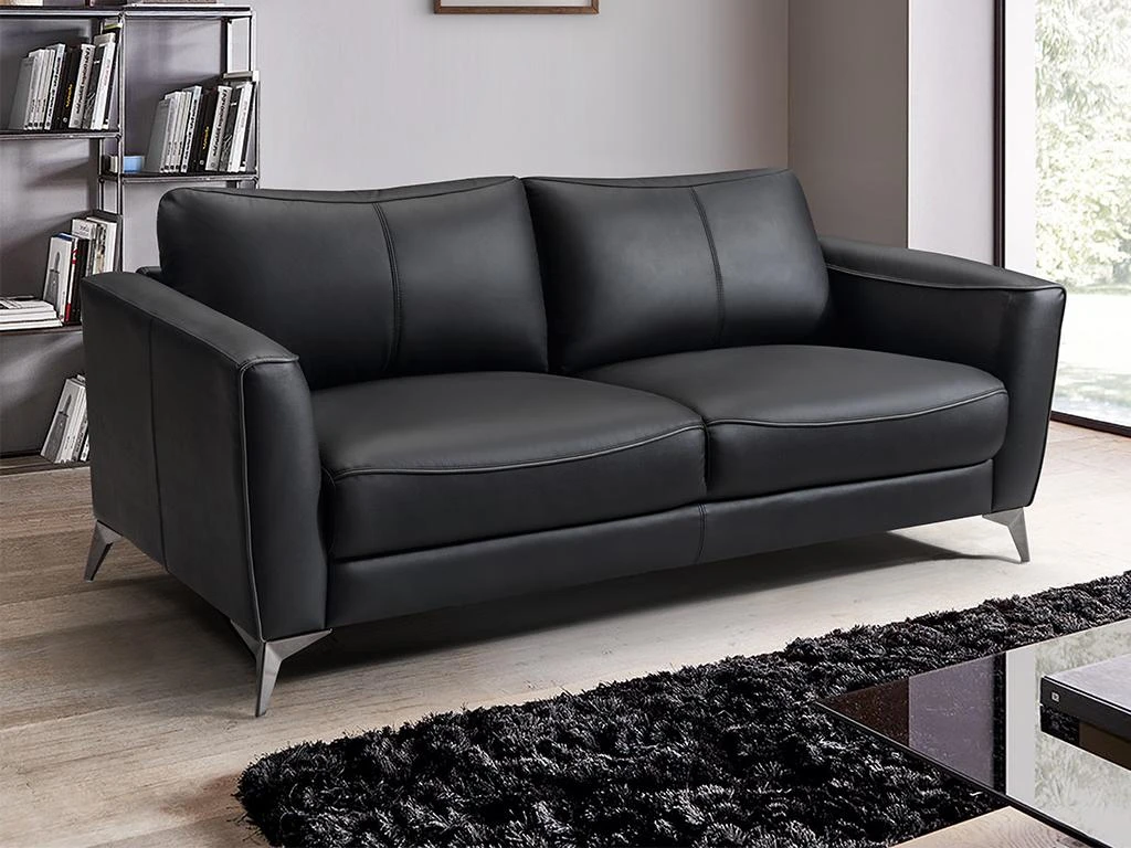 Canapé 3 Places En Cuir Noir Et Passepoil Gris BATUCO 1 Canapé 3 Places En Cuir Noir Et Passepoil Gris BATUCO