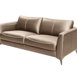 Canapé 3 Places En Cuir Marron Et Passepoil Beige BATUCO -Promos Chesteris Boutique canape 495933