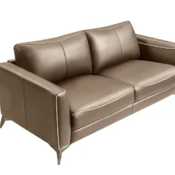 Canapé 3 Places En Cuir Marron Et Passepoil Beige BATUCO -Promos Chesteris Boutique canape 495947